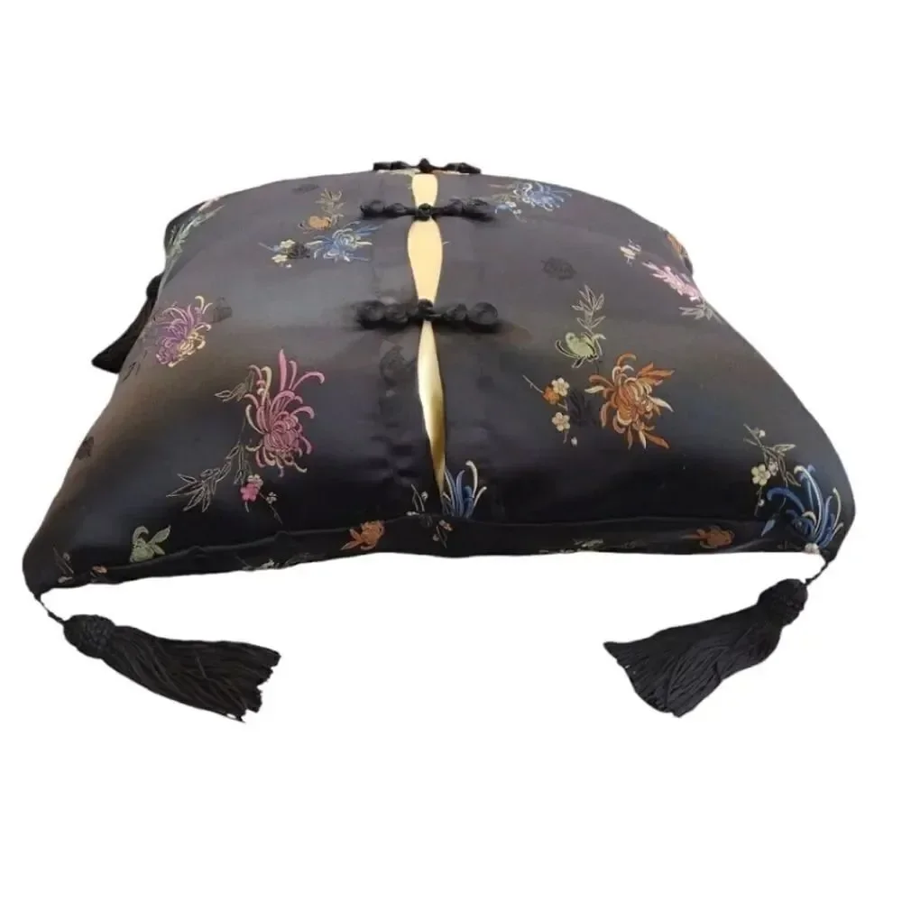 Y2K 2 Square Decor Accent Pillows‎ Black Gold Metallic Sequins Floral